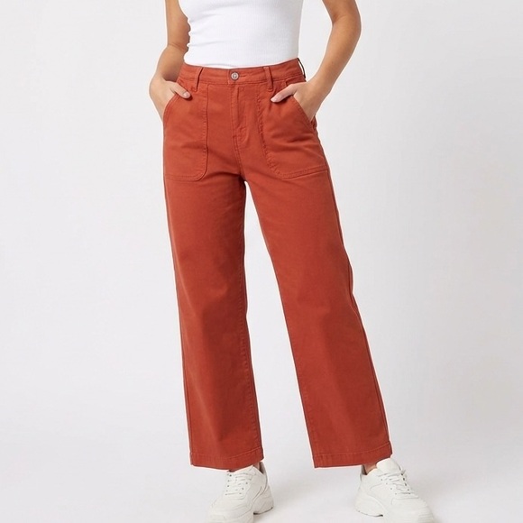 Kensie Denim - Kensie Rust Burnt Orange High Waisted Cropped Cargo Utility Pants 12